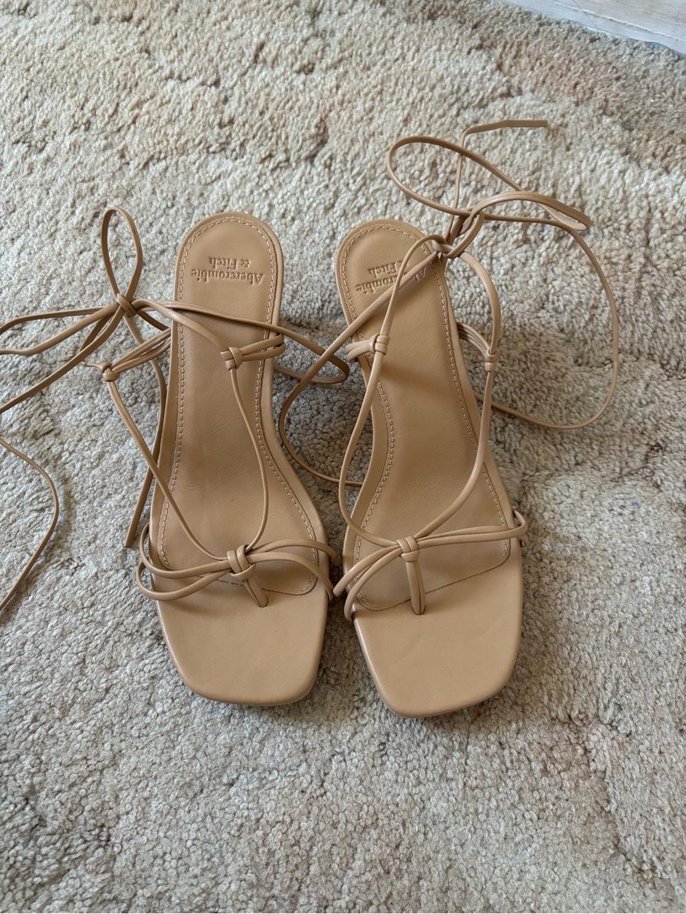 Tie-Ankle Strappy Sandal in tan